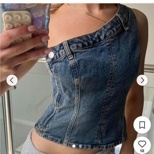 NWT ZARA ASYMMETRICAL Stylish One-Shoulder Denim Top size S